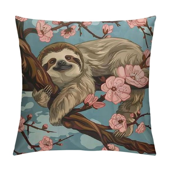 PHYHOO  Lazy Sloth Throw Pillow Covers, Pink Flowers Soft Square Pillow Cases ,Decorative Pillowcase Suitable for Bed Car Sofa Home