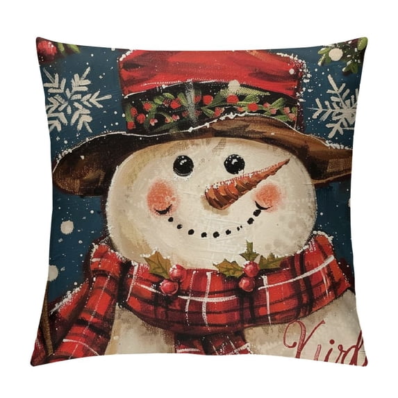 PHYHOO Let it Snow Snowman Christmas Red Throw Pillow Cover , Winter Holiday Cushion Case Decoration for Sofa Couch