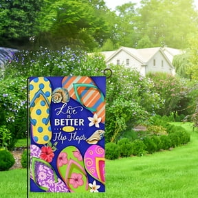 PHYHOO Life is Better in Flip Flops Summer Yard Flag Decorative Tropical Beach Nautical Outdoor House Flag Double Sided 28x40in