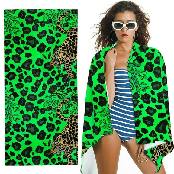 PHYHOO  Lime Green Leopard Animal Skin Print Microfiber Sand Free Beach Towel Oversized Quick Dry Absorbent for Pool Swimming Bathroom Beach Towel 30x60in