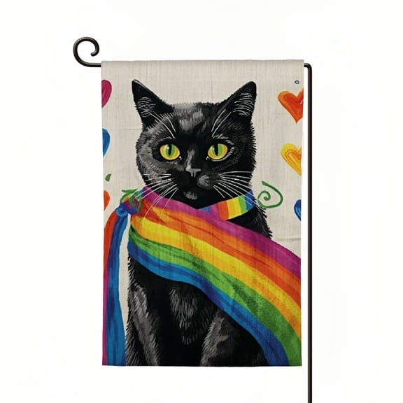 PHYHOO  Love is Love Rainbow Pride Garden Flag Double Sided Burlap, Small Black Cat Gay Lesbian LGBT Pansexual Garden Yard Flags Sign Banner Pride Month Outdoor Decoration White