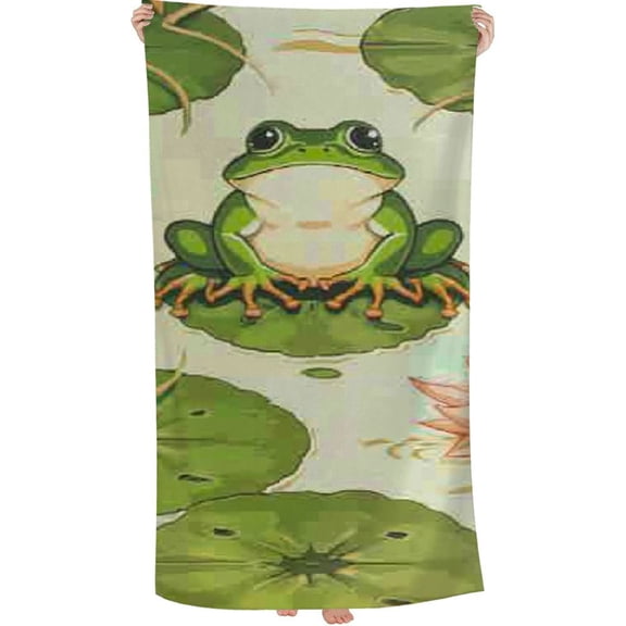 PHYHOO Lovely Frogs Beach Towel Oversized Microfiber Sand Free Beach Towel Quick Dry, Cartoon Frog Lightweight Pool Towels for Adults Travel Towel for Gym Yoga Camp Swim 30x60in