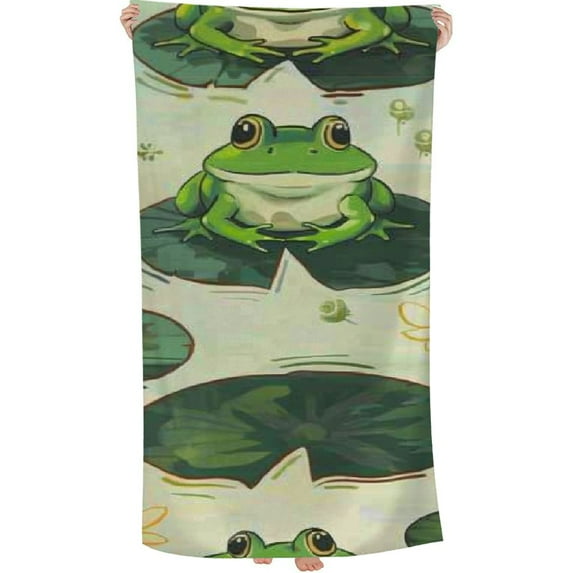 PHYHOO Lovely Frogs Beach Towel Oversized Microfiber Sand Free Beach Towel Quick Dry, Cartoon Frog Lightweight Pool Towels for Adults Travel Towel for Gym Yoga Camp Swim 30x60in