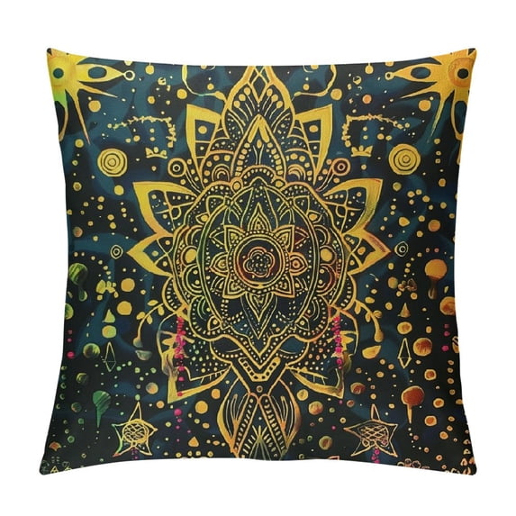 PHYHOO Mandala Throw Pillow Cushion Cover, Bohemian Paisley Ornament Tattoo Vintage Design Print, Decorative Square Accent Pillow Case, Charcoal Grey White
