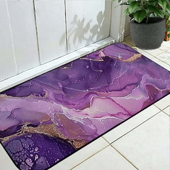 PHYHOO Marble Kitchen Mat Purple Golden Abstract Kitchen Rugs Anti Fatigue Kitchen Floor Mat Padded Comfort Standing Runner Rugs 19.68*47.24 in