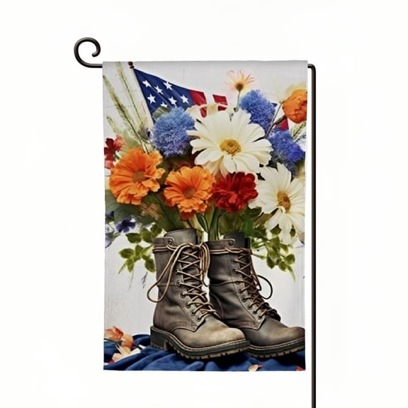 PHYHOO Memorial Day Freedom Boots Garden Flag Double Sided Vertical, Small Burlap Patriotic Garden Yard Flags Banner Independence Day Outdoor House Decorations White