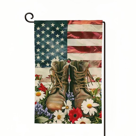 PHYHOO Memorial Day Freedom Garden Flag Double Sided Vertical, Small Burlap Patriotic Garden Yard Flags Banner Independence Day Outdoor House Decorations White