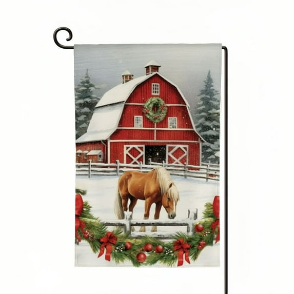 PHYHOO Merry Christmas Farm Horse Garden Flag Double Side Rustic Farmhouse Yard Flag Christmas Winter Outdoor Decor White