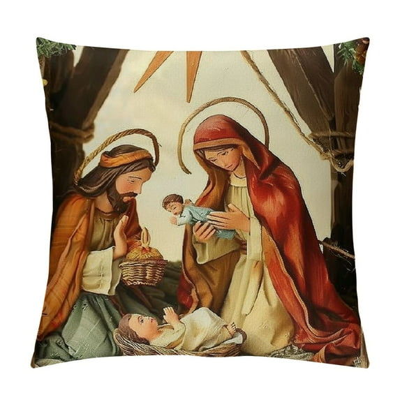 PHYHOO Merry Christmas Religious Decorative Throw Pillow Cover, Cushion Case Decor, Xmas Pillowcase Decorations for Sofa Couch White
