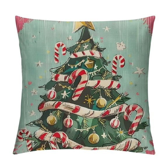 PHYHOO Merry Christmas Tree Decorative Throw Pillow Covers, Pink Xmas Porch Outdoor Home Decor, Winter Holiday Party Decorations Cushion Case White