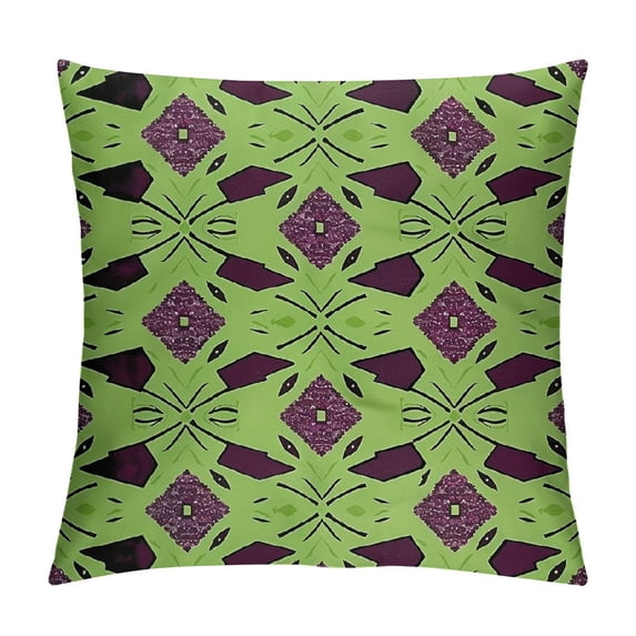 PHYHOO Mid Century Throw Pillow Cushion Cover, Atomic Form Boomerang Details Dots and Crossed Lines, Decorative Square Accent Pillow Case, Green Plum White