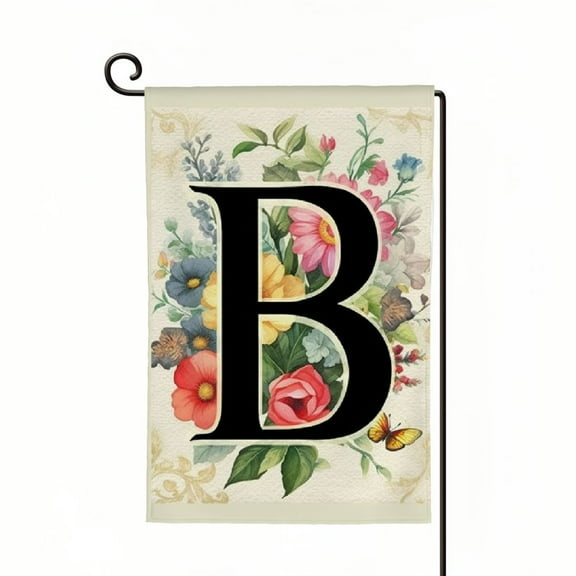PHYHOO Monogram Letter B Summer Welcome Garden Flags Double Sided Burlap Initial Family Last Name Small Yard Flag Floral for Outside Decorations Personalized Wreath Outdoor Signs Decor White