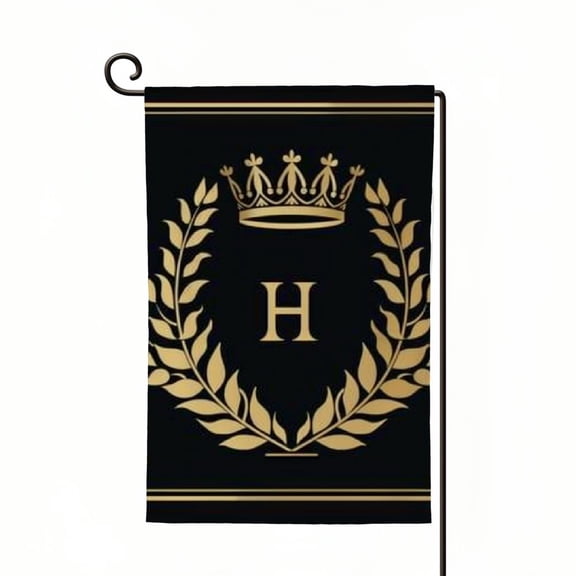 PHYHOO Monogram Letter H Garden Flag Double Sided for Outside Burlap Family Last Name Initial Black Yard Flag (H) White