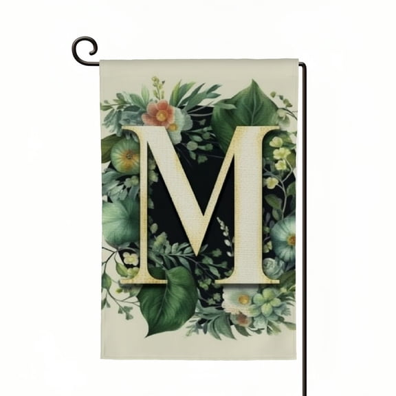 PHYHOO Monogram Letter M Floral Garden Flag Double Sided Outside Outdoor Family Last Name Initial Yard Flag White