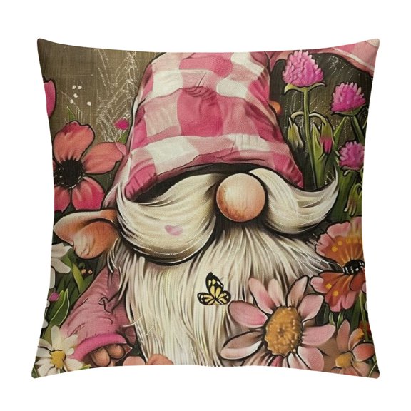 PHYHOO Mother's Day Decorative Throw Pillow Covers, Carnation Flower Cushion Case Gifts, Plaid Farmhouse Home Decoration for Sofa Couch White