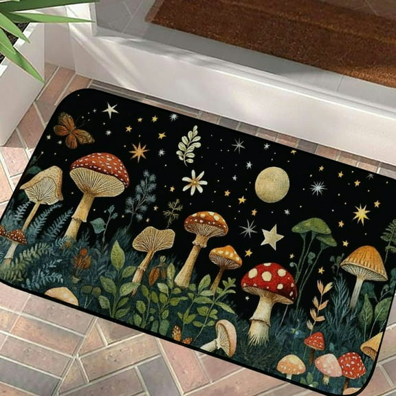 PHYHOO Mushroom Rug Kitchen and Door Mat for Floor Cushioned Anti Fatigue Kitchen Rug, Non Slip Waterproof Black Kitchen Floor Mat 19.68*39.37 in
