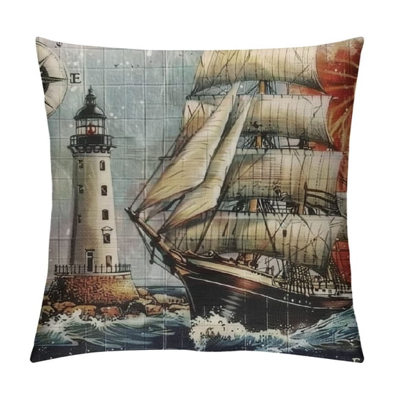 PHYHOO Nautical Theme Pier Decor Throw Pillow Covers Pillow Case Linen Print Home Decoration Pillowcase Cushion Cover White