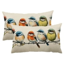 PHYHOO Oil Painted Birds Lumbar Pillow Covers 12x20 Inch Set of 2 Spring Bird Rustic Decorative Pillow Cases Outdoor Square Cushion Cover Farmhouse Decor for Bedroom Home Sofa Couch Bed