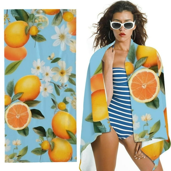 PHYHOO Orange Lemon Printed Microfiber Sand Free Pool Towel Lightweight Oversized Quick Dry Absorbent Compact Travel Must Have for The Swimming, Yoga, Camping, Summer Cruise Ship Essen 30x60in