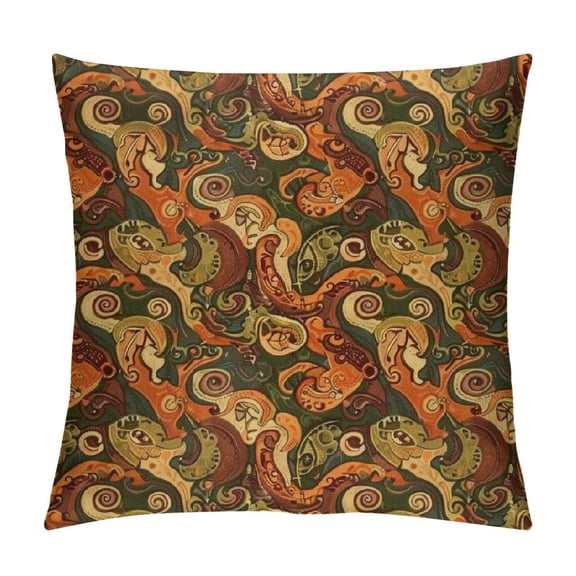 PHYHOO Orange Throw Pillow Cushion Cover, Traditional Old Fashioned Paisley Pattern Floral Design with Leaves, Decorative Square Accent Pillow Case, Olive Green White