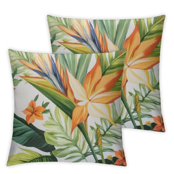 PHYHOO Pack of 2 Exotic Tropical Hibiscus Palm Leaves Square Cushion Cases with Zipper Pillow Shell for Couch Sofa Bedroom Living Room 22x22in