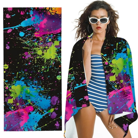 PHYHOO Paint Splatter Microfiber Sand Free Beach Towel Oversized Quick Dry Absorbent for Pool Swimming Bathroom Beach Towel 30x60in