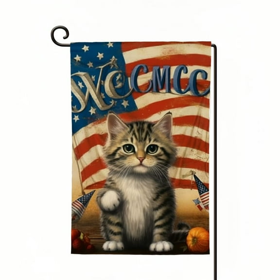 PHYHOO  Patriotic Cat Garden Flag Double Sided for Outside Small Burlap USA Independence Day Welcome Yard Flag White