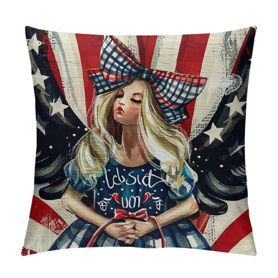 PHYHOO Patriotic Decorative Throw Pillow Covers, America Christian Faith Porch Outdoor Home Decor, American Stripes Couch Cushion Case White