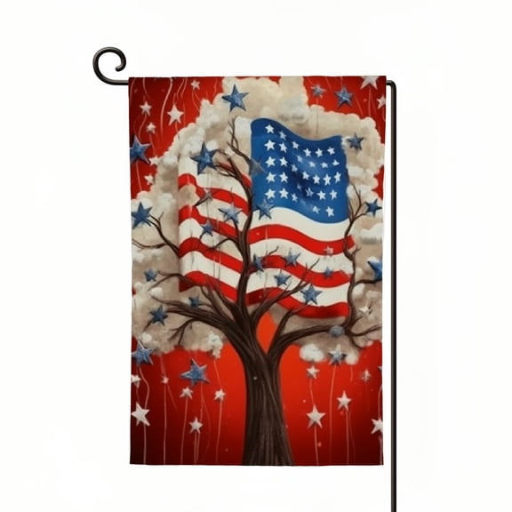 PHYHOO Patriotic Garden Flag God Bless America Stars Tree Double Sided for Outside Small Burlap USA Independence Day Yard Flag White