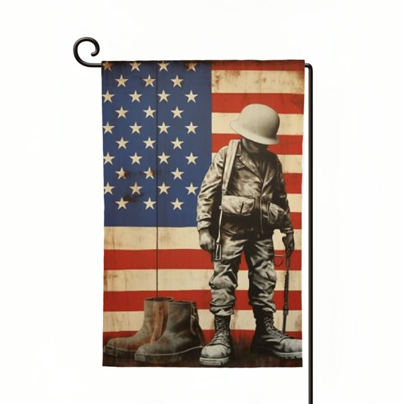 PHYHOO Patriotic Memorial Day Garden Flag Double Sided, Small Burlap Soldiers Boots Garden Yard Flags Banner Independence Veterans Day Outdoor House Decorations White
