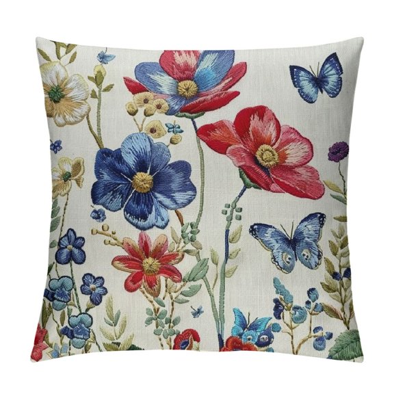 PHYHOO Patriotic Pillow Cover Flowers July Decor Independence Day Decorations Cushion Case for Sofa Couch