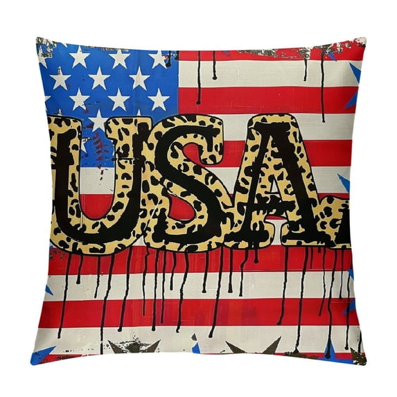 PHYHOO Pillow Covers American Flag Leopoard Patriotic Throw Pillow Covers Independence Day Cushion Case Pillowcase Decorations for Sofa Couch