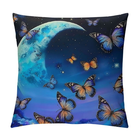 PHYHOO Pillow Covers Blue Purple Print Throw Pillow Covers Romantic Cushion Cases,Flying Butterflies Rustic Garden Decorative Square Pillow Cases