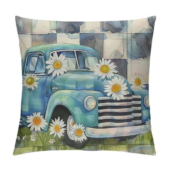 PHYHOO Pillow Covers Buffalo Plaid Daisy Spring Pillows Decorative Throw Pillows Light Blue Pillowcase Spring Decorations Farmhouse Decor for Couch Sofa