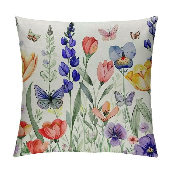 PHYHOO Pillow Covers Floral Butterfly Throw Pillow Covers Spring Decor Colorful Pillowcase Farmhouse Linen Cushion Cover For Sofa Couch Outdoor Indoor