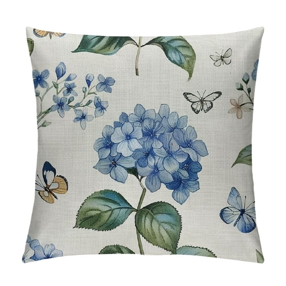 PHYHOO Pillow Covers Watercolor Blue Hydrangean Butterfly Throw Pillow Covers Outdoor Decorations,Summer Seasonal Flower Pillowcase Farmhouse Cushion Case for Home Sofa
