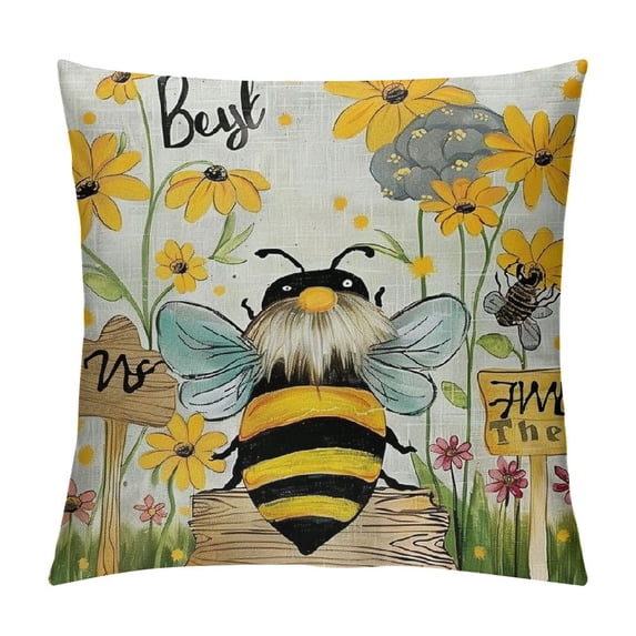 PHYHOO Pillow Covers Yellow White Buffalo Plaids Bee Throw Pillow Case Summer Gnome Decorative Pillow Case Cushion Cover for Home Office Farmhouse Sofa