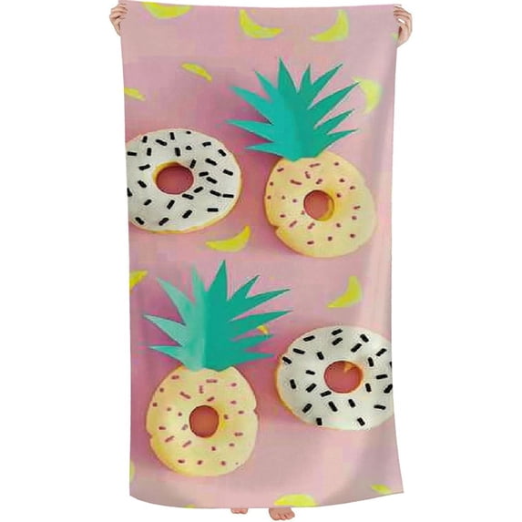 PHYHOO Pineapple Donut Beach Towel, Sand Free Microfiber Beach Blanket, Quick Dry Absorbent Bath Towels for Swimming Pool, Camping, Picnic, Yoga Gym Sports 30x60in
