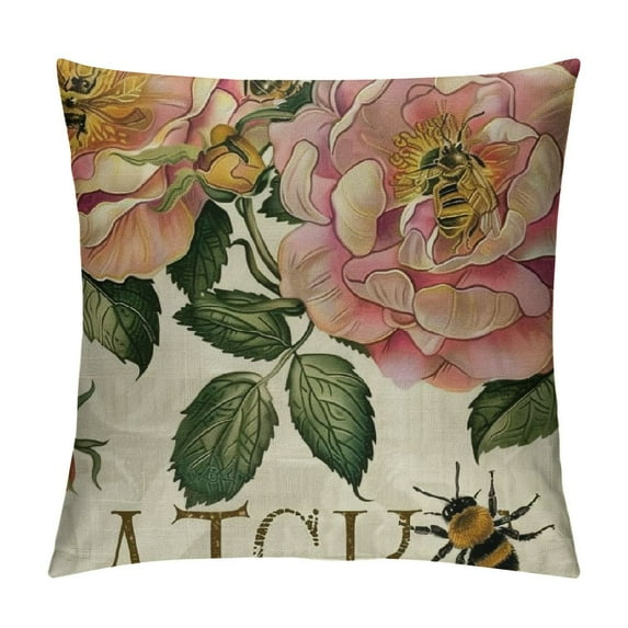 PHYHOO Pink Flower Decorative Throw Pillow Covers , Floral Spring Cushion Case Decor, with Home Decoration for Sofa