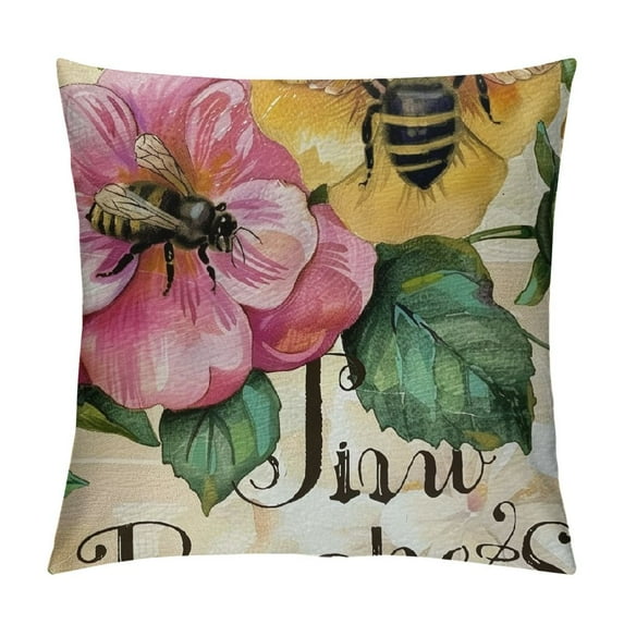 PHYHOO Pink Flower Decorative Throw Pillow Covers , Sweet Home Floral Spring Summer Cushion Case Decor, Bloom with Grace Home Decoration for Sofa Couch