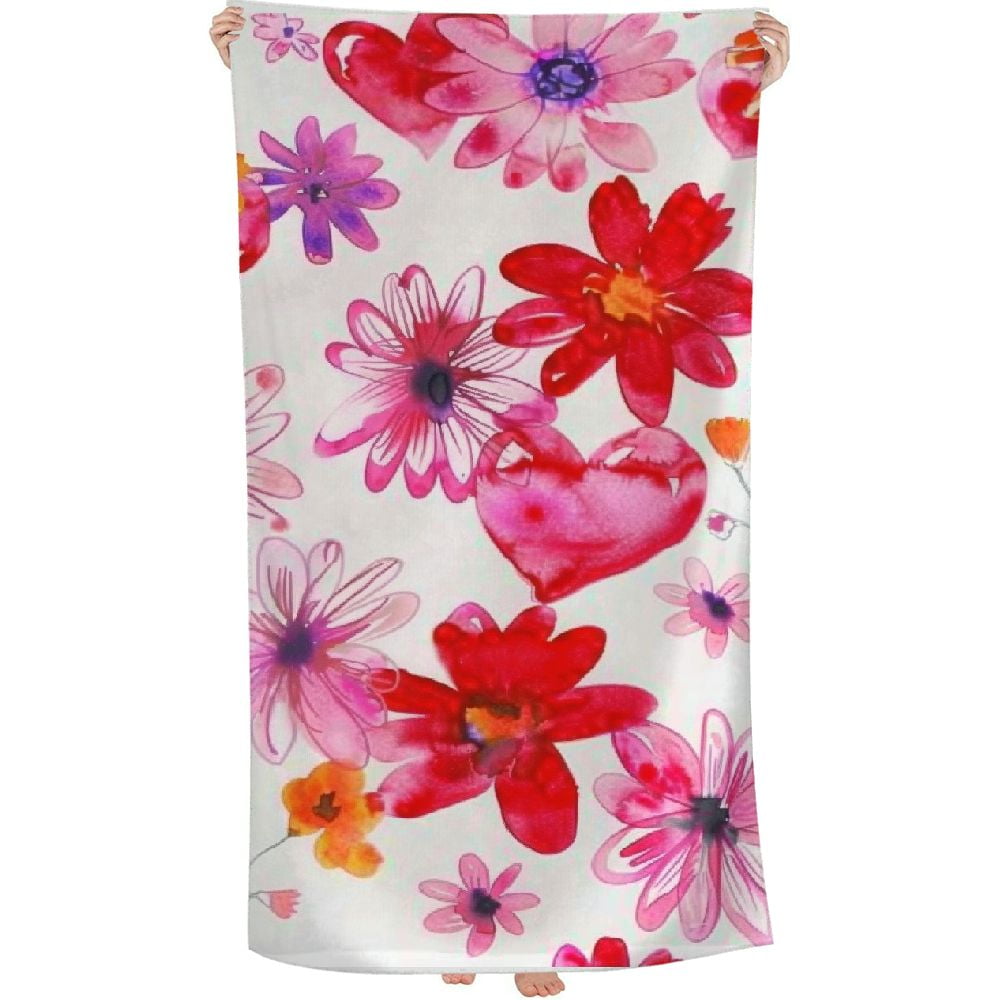 PHYHOO Pink Flowers Beach Towel Oversized Microfiber Sand Free Beach Towel Quick Dry, Lightweight Pool Towels for Adults Travel Towel for Gym Yoga Camp Swim 30x60in
