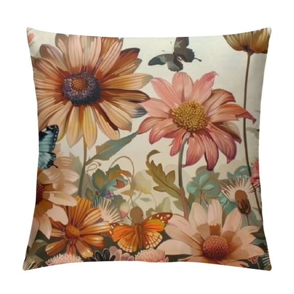 PHYHOO Pink Spring Pillow Covers Bloom Flowers Butterfly Spring Summer Decorative Throw Pillows Outdoor Farmhouse Cushion Case for Couch Sofa White