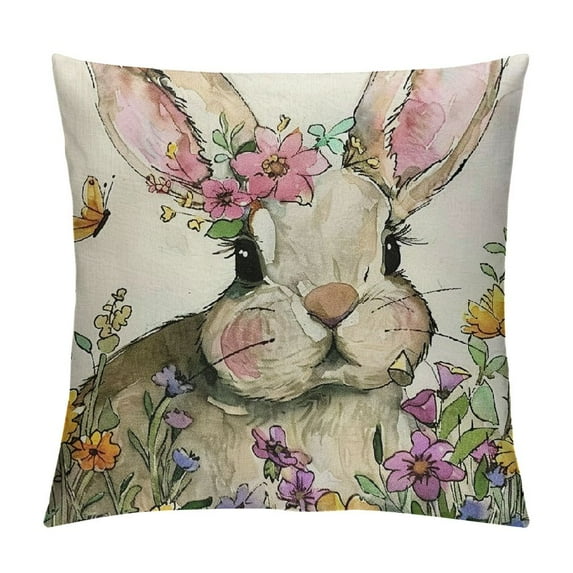 PHYHOO Pink Throw Pillow Covers, Easter Eggs Bunny Spring Cushion Case for Sofa Couch