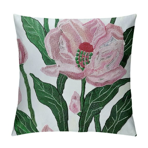 PHYHOO Pink Tulip Flower Embroidered Throw Pillow Covers, Farmhouse Decorative Square Floral Cushion Covers, Lumbar Pillow for Sofa Living Room Bedroom Home Decor Art