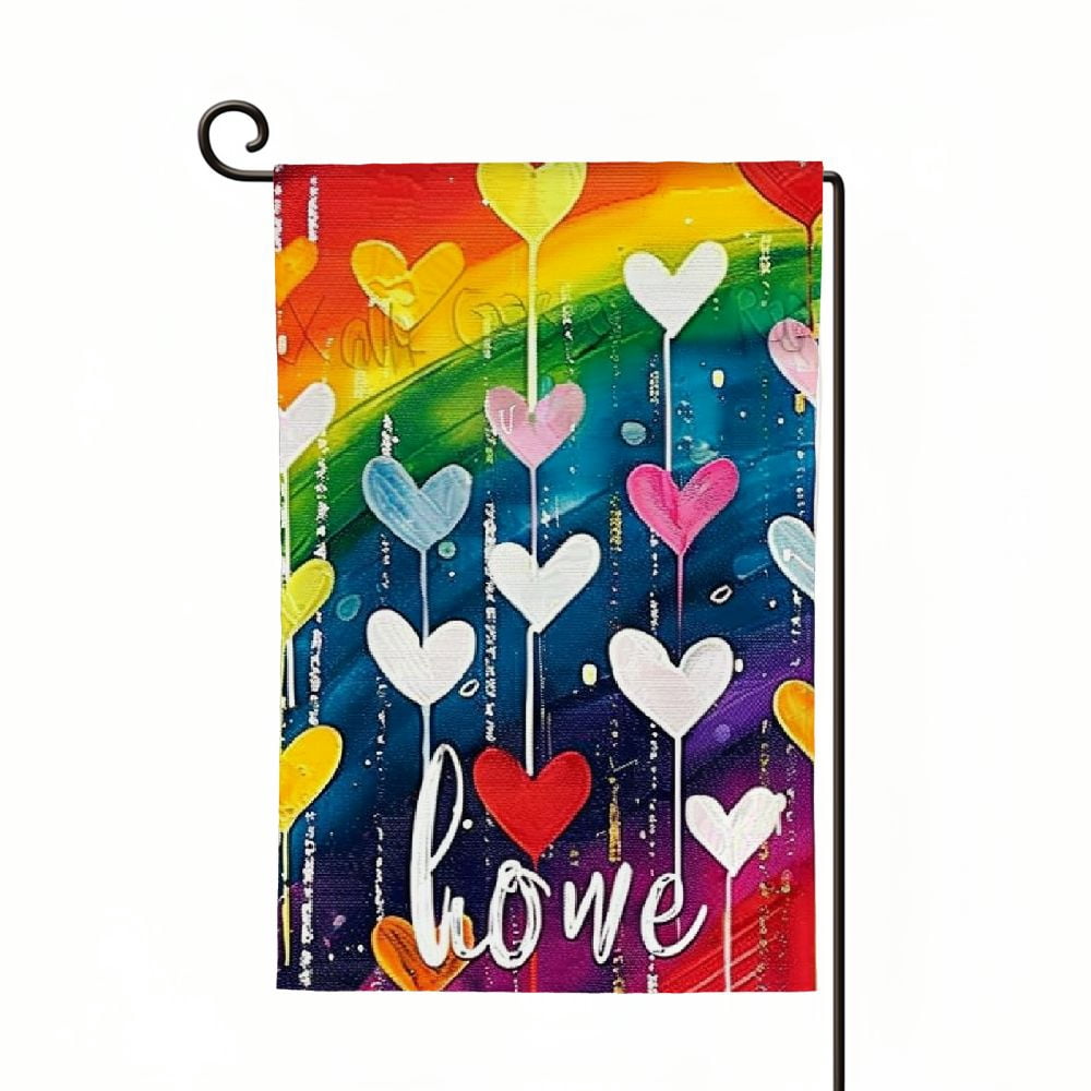 PHYHOO Pride Love Heart Rainbow Garden Flag Double Sided Outside ...