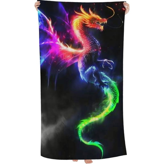 PHYHOO Rainbow Fire Dragon Oversized Quick Dry Microfiber Beach Towel Dragon Lightweight Sand Free Towel Super Soft & Absorbent for Travel Swimming Sports 30x60in