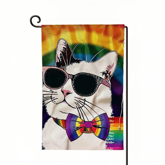 PHYHOO Rainbow Garden Flag Cat Pansexual Garden Flags Double Sided Vertical Burlap Outdoor Yard Flag Month Decor White
