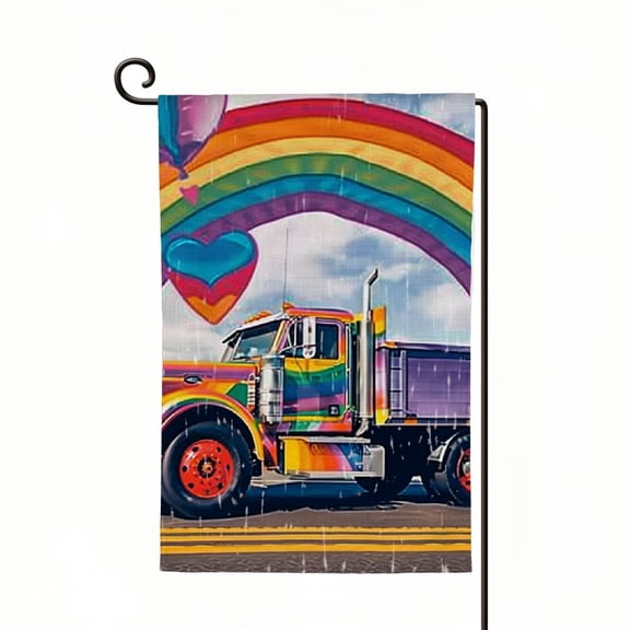 PHYHOO Rainbow Garden Flag Rainbow Truck Vertical Double Sided Happy Pride Flag Transgender Pansexual Flag Farmhouse Yard Outdoor Lawn Decoration White
