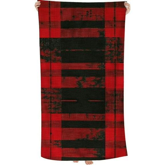 PHYHOO Red Black Plaid Beach Towel Oversized Microfiber Sand Free Beach Towel Quick Dry, Classic Grid Lightweight Pool Towels for Adults Travel Towel for Gym Yoga Camp Swim 30x60in