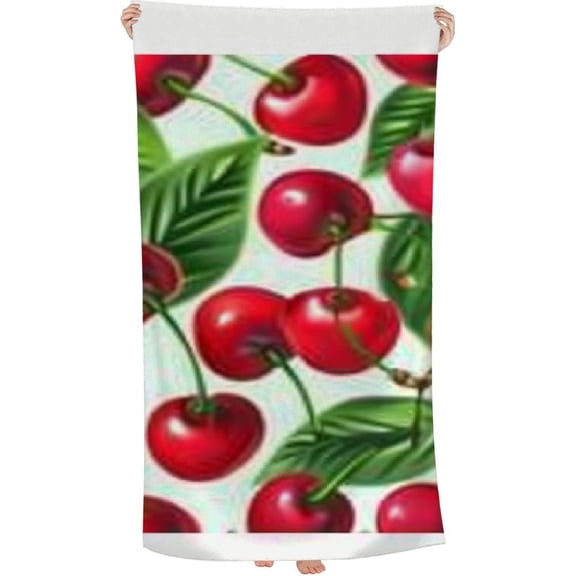 PHYHOO Red Cherries Beach Towels, Quick Dry Sand Free Beach Towels for Adults & Kids, Personalized Beach Towels with Pockets, Super Absorbent Bath Towels for Bathroom Yoga Gym Travel 30x60in